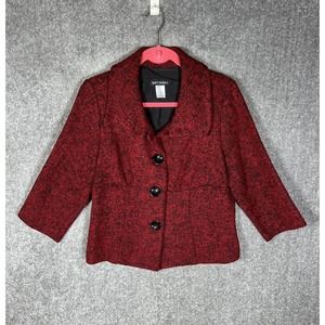 Soft Works Wool Blend 3 Button Knit Blazer Womens Size 10 Red‎ Black 3/4 Sleeve